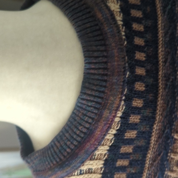 Vtg 3d Cosby Cotton Crewneck Textured Patterned Stripes Brown Neutral Sz L - Picture 8 of 12